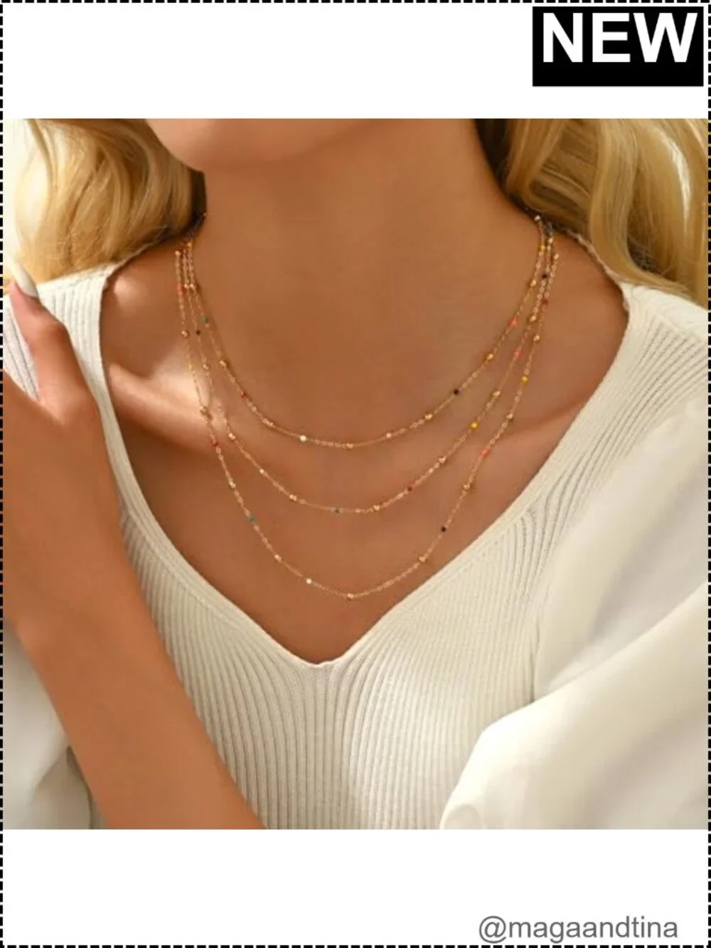 18K Gold Plated Layered Chain Necklace Set for Women Dainty Stainless Steel